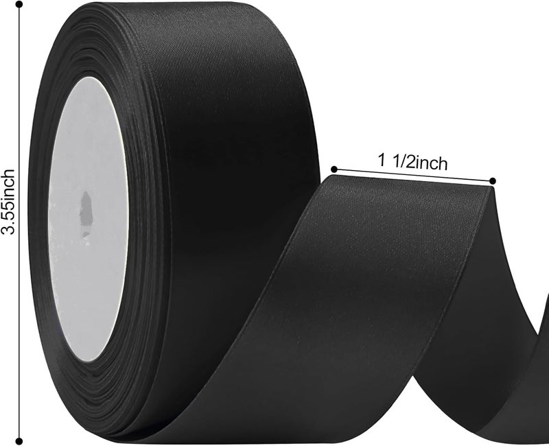 Flezoo 25 Yards Black Satin Ribbon 1 1/2inch, Single Face Polyester Silk Fabric Hair String Ribbon for Craft, Flower Bouquets, Gift Wrapping, Wedding, Bow Making and Valentines Decoration - Image 2